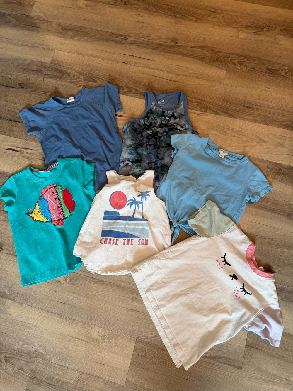 Athleta Girls Short Sleeve Tee & Tank Bundle - Blue, Teal, White, Pink
